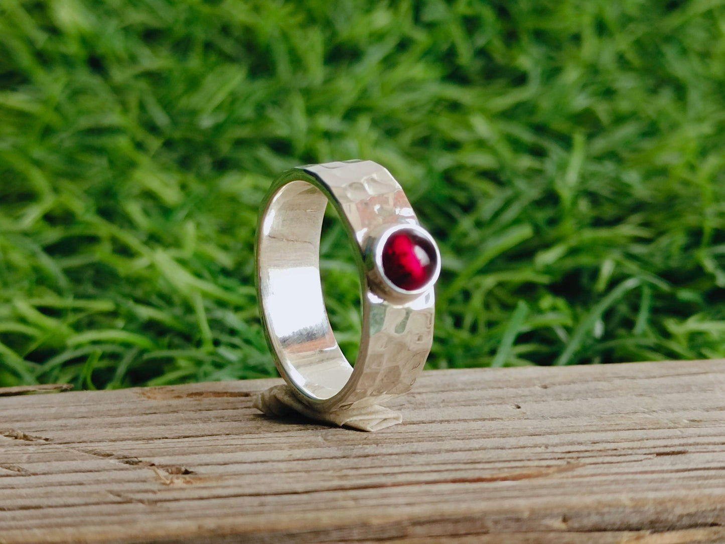 Garnet 925 Sterling Silver Band Ring - Boho Statement Band - Hand Crafted Bohemian Ring - 925 sterling silver- Garnet Band  - Gift for Both