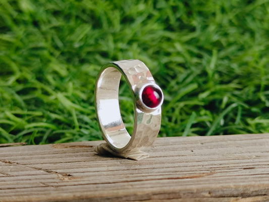 Garnet 925 Sterling Silver Band Ring - Boho Statement Band - Hand Crafted Bohemian Ring - 925 sterling silver- Garnet Band  - Gift for Both