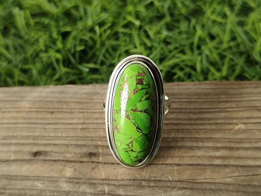 Copper Green Turquoise Boho 925 Sterling Silver Ring, Copper Green Turquoise stone ring , Big ring, Green stone ring, Gift for Women