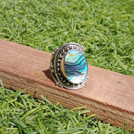 Abalone Shell Boho Silver ring -Boho Statement Ring -Sterling Silver Ring -Handmade jewelry -Bohemian Ring -graduation gifts, bestseller