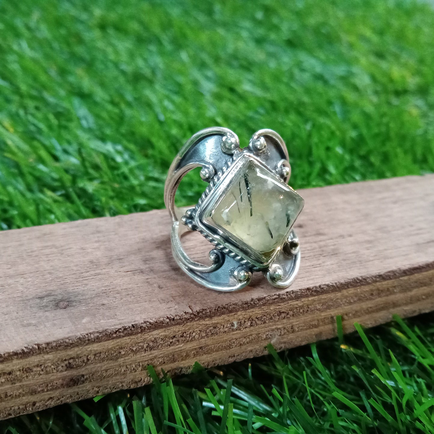 Prehnite Natural Gemstone Ring -925 Sterling Silver Ring - Hand Crafted Bohemian Ring- Prehnite Ring- Rings - Gifts for her -statement ring