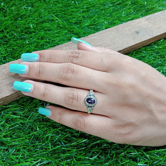 Natural Amethyst 925 Sterling Silver Boho Ring - Boho Statement Ring -Hand Crafted Bohemian Ring-Amethyst Stone-Gift for Women-Free shipping