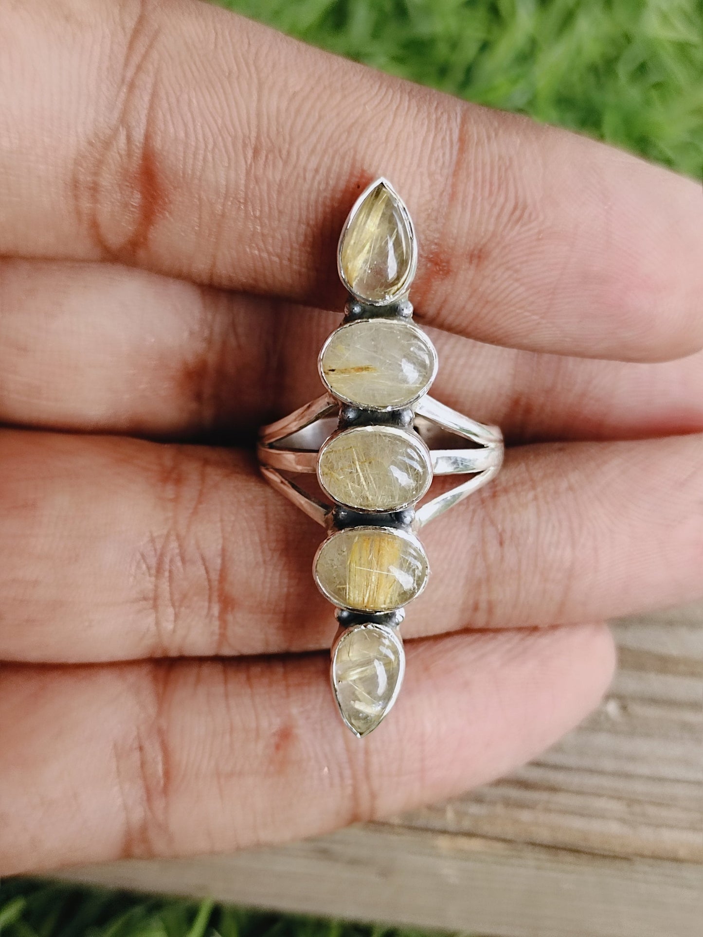 Golden Rutile triple stone ring , Handmade silver ring , 925 sterling silver ring ,silver ring, hand crafted silver ring, middle finger ring