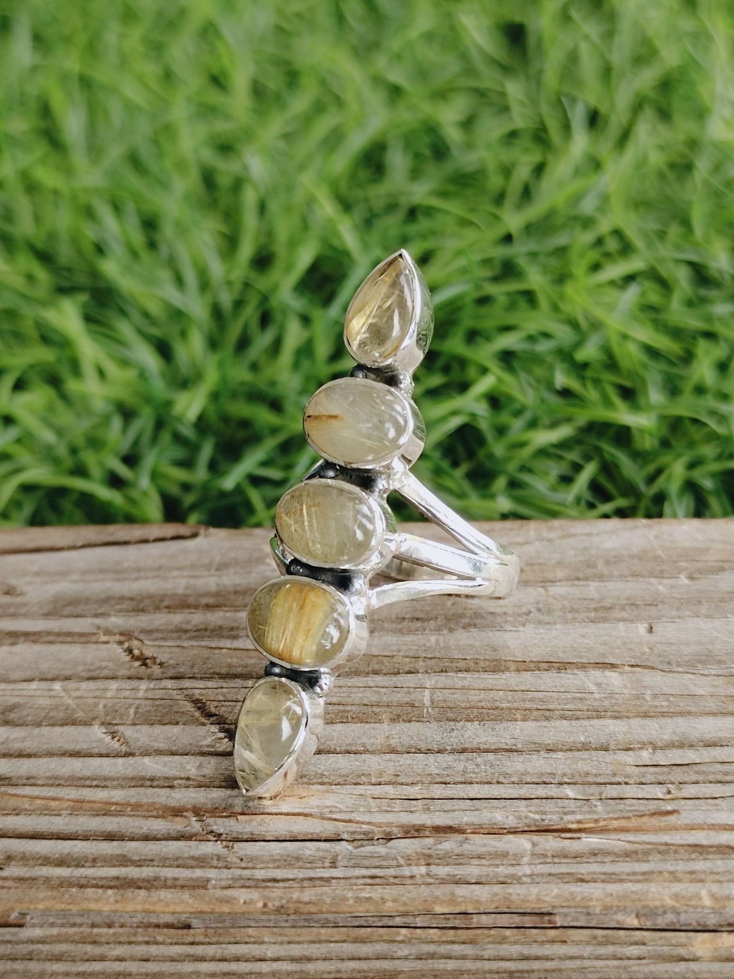 Golden Rutile triple stone ring , Handmade silver ring , 925 sterling silver ring ,silver ring, hand crafted silver ring, middle finger ring