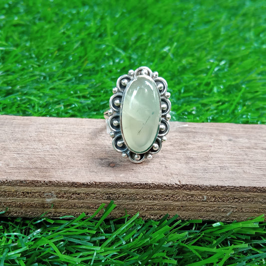 Natural Prehnite 925 Sterling Silver Boho Ring - Boho Statement Ring -Hand Crafted Bohemian Ring-Prehnite Stone-Gift for Women-Free shipping