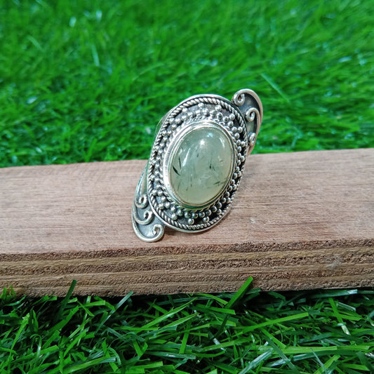 Natural Prehnite 925 Sterling Silver Boho Ring - Boho Statement Ring -Hand Crafted Bohemian Ring-Prehnite Stone-Gift for Women-Free shipping