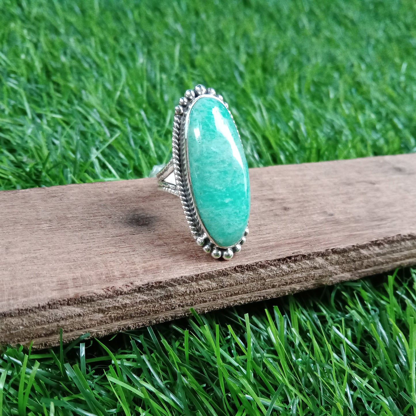 Amazonite Gemstone 925 Sterling silver ring , summer gift, wedding personalized gifts , Big Boho Ring , silver ring , Amazonite ring , gifts