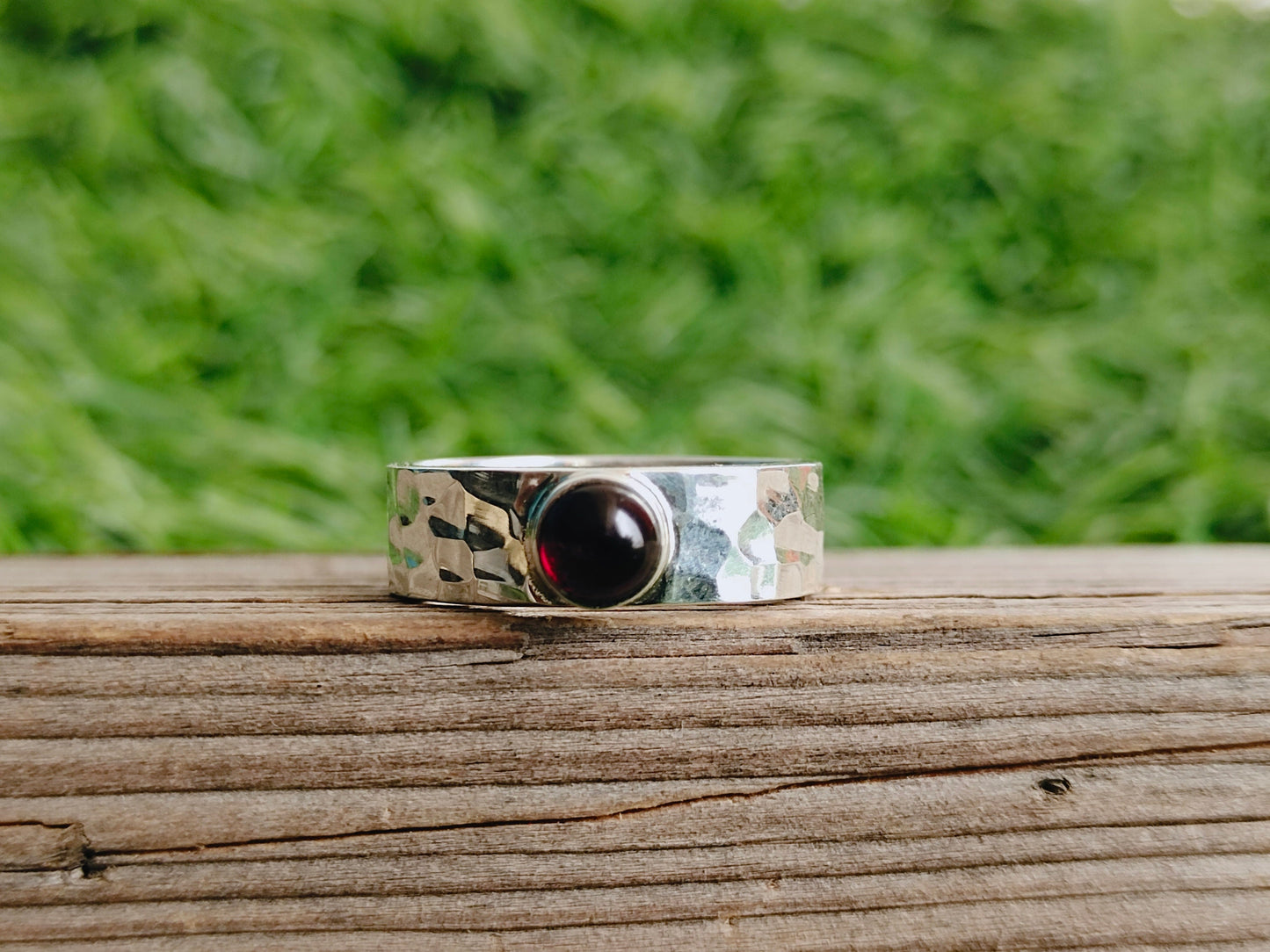 Garnet 925 Sterling Silver Band Ring - Boho Statement Band - Hand Crafted Bohemian Ring - 925 sterling silver- Garnet Band  - Gift for Both