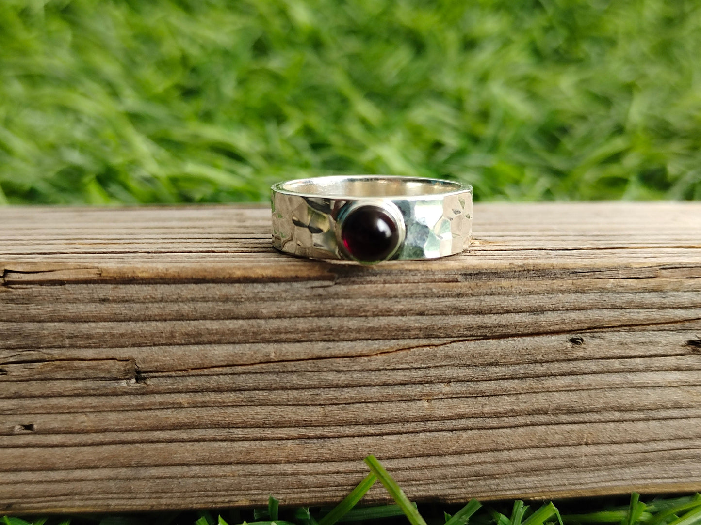 Garnet 925 Sterling Silver Band Ring - Boho Statement Band - Hand Crafted Bohemian Ring - 925 sterling silver- Garnet Band  - Gift for Both