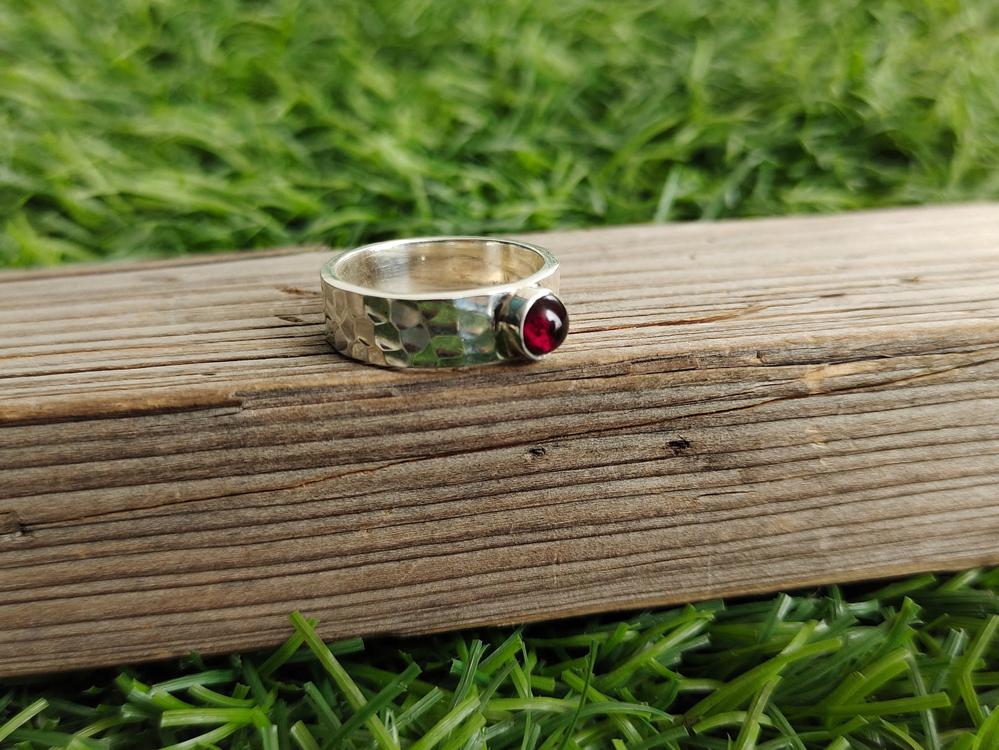 Garnet 925 Sterling Silver Band Ring - Boho Statement Band - Hand Crafted Bohemian Ring - 925 sterling silver- Garnet Band  - Gift for Both