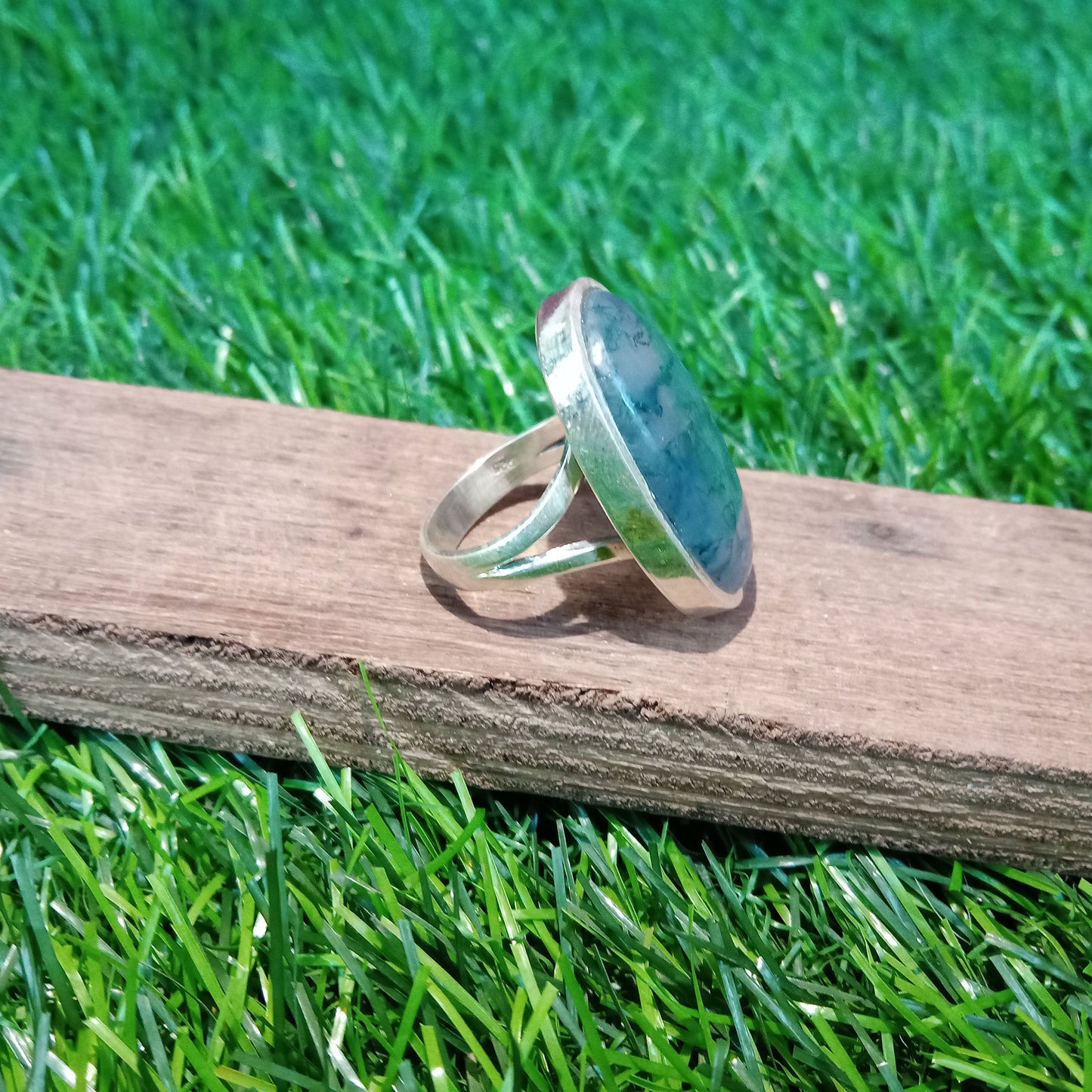 Moss Agate Sterling Silver Ring - Boho Statement Ring - Hand Crafted Bohemian Ring - Bohemian Ring -  Moss Agate Ring - Rings - Gift for her