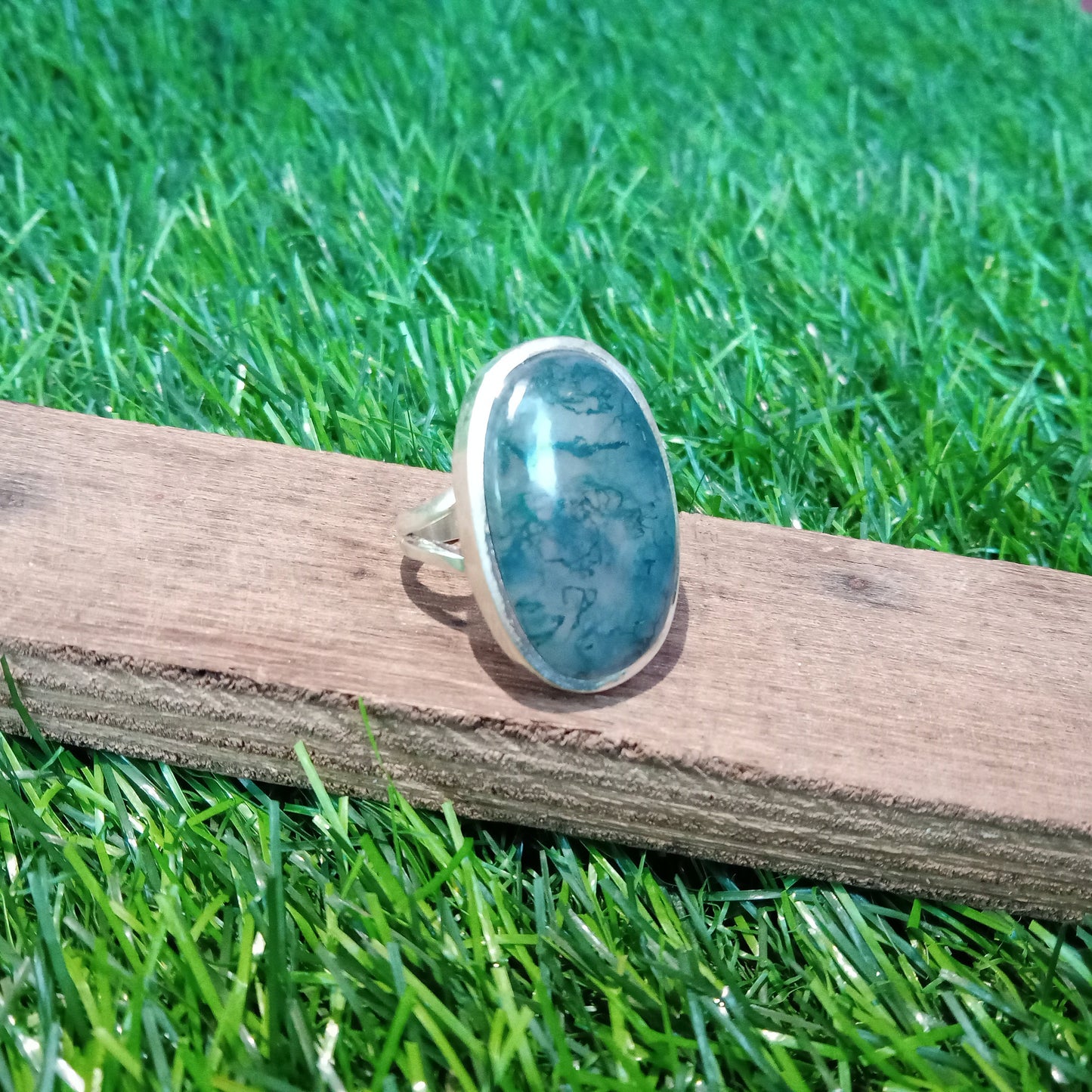 Moss Agate Sterling Silver Ring - Boho Statement Ring - Hand Crafted Bohemian Ring - Bohemian Ring -  Moss Agate Ring - Rings - Gift for her