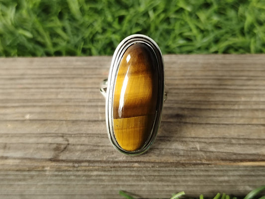 Bague en argent sterling avec œil de tigre - Bague de déclaration bohème - Bague bohème fabriquée à la main - Bague bohème - Pierre œil de tigre - Bagues - Cadeau pour elle