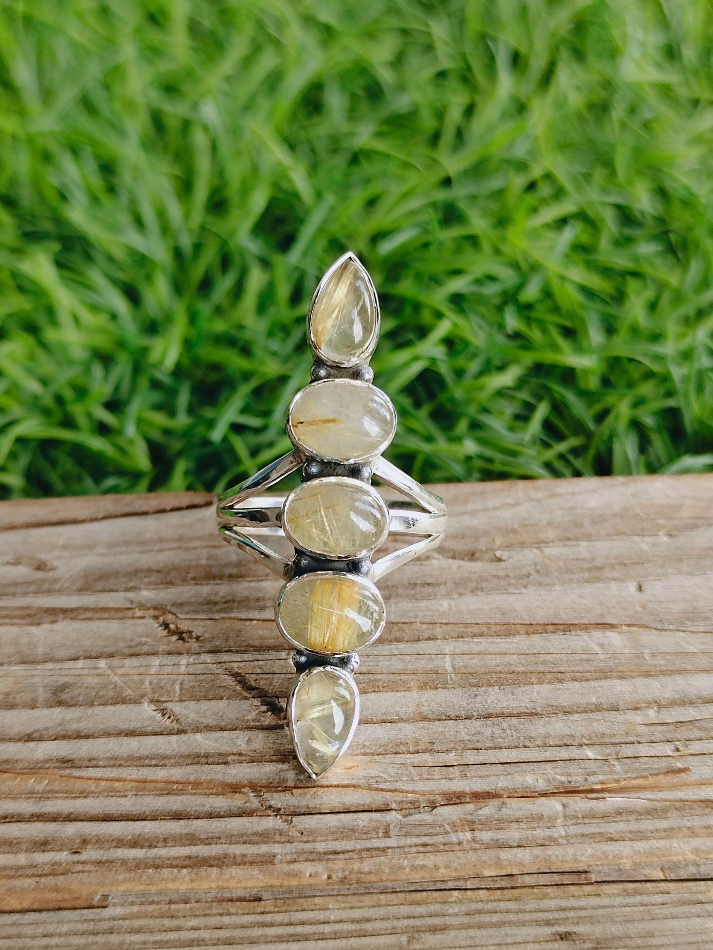 Golden Rutile triple stone ring , Handmade silver ring , 925 sterling silver ring ,silver ring, hand crafted silver ring, middle finger ring