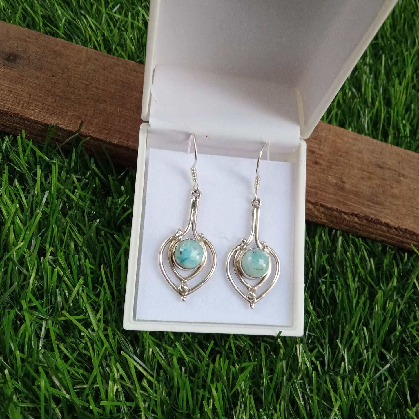 Larimar 925 Sterling Silver Handmade Earring | Larimar Stone | Bohemian Earrings | Daily Wearable Earrings | Beautiful Gift for Her