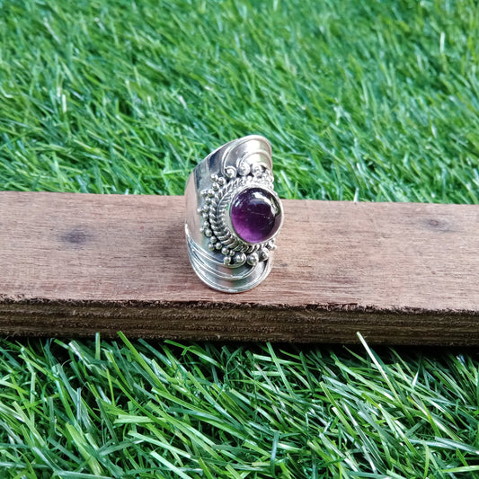 Boho Statement Ring - Amethyst Sterling Silver Ring - Hand Crafted Bohemian Ring-Bohemian Ring - Amethyst Rings -Gift for Her