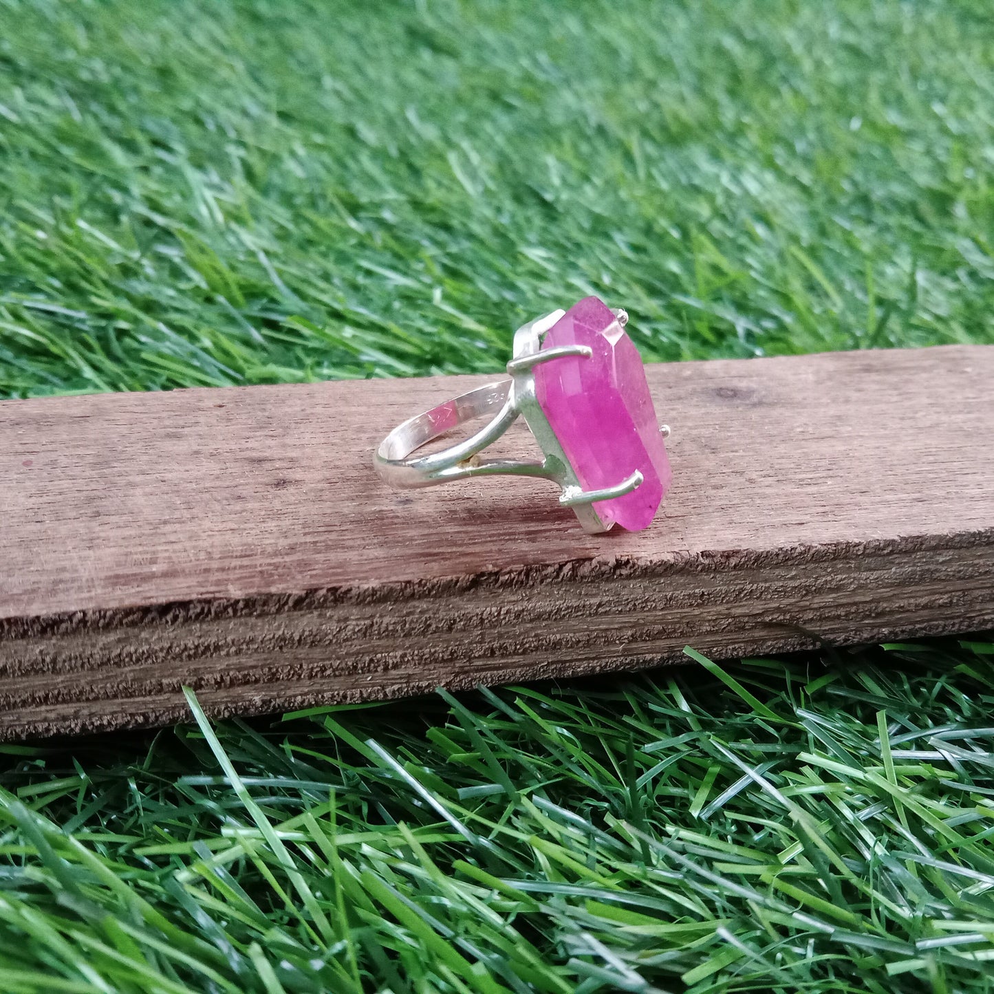 Boho Statement Ring - Pink Jade Sterling Silver Ring - Hand Crafted Bohemian Ring-Bohemian Ring - Pink Jade - Rings -Gift for women