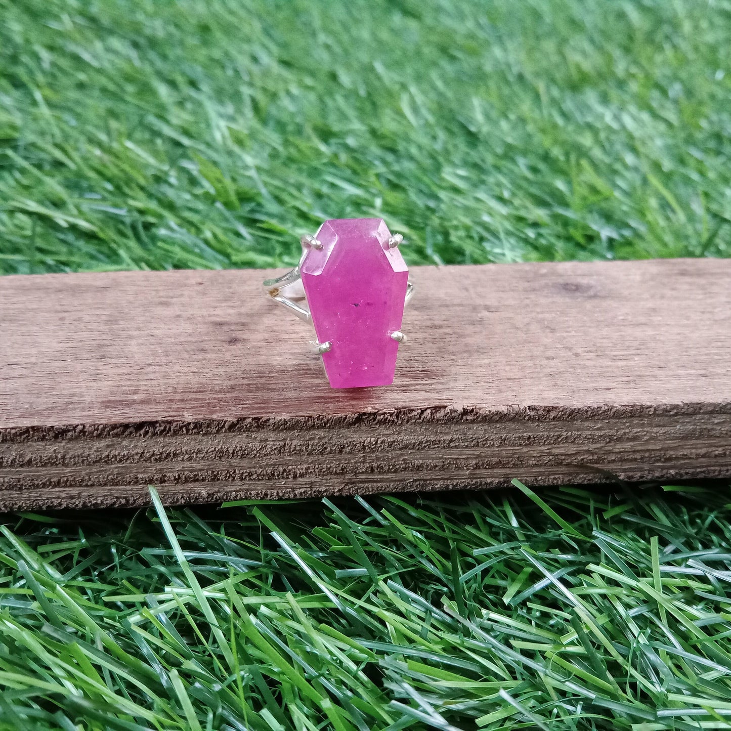 Boho Statement Ring - Pink Jade Sterling Silver Ring - Hand Crafted Bohemian Ring-Bohemian Ring - Pink Jade - Rings -Gift for women