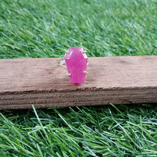Boho Statement Ring - Pink Jade Sterling Silver Ring - Hand Crafted Bohemian Ring-Bohemian Ring - Pink Jade - Rings -Gift for women