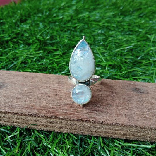 Moonstone 925 sterling silver ring, Boho Ring, double stone Moonstone Silver ring, Big Ring, Handcrafted Ring, Bohemian Ring, wedding Gift
