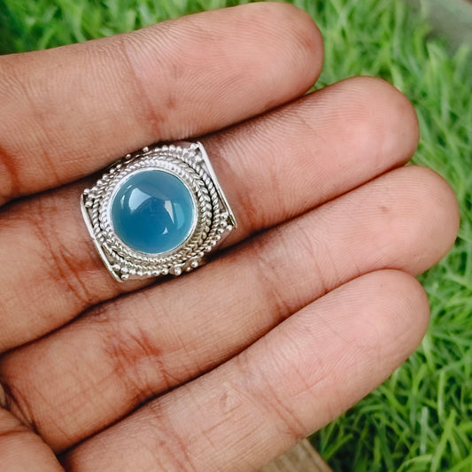 Boho Statement Ring - Aqua Blue Calci Sterling Silver Ring - Hand Crafted Bohemian Ring-Bohemian Ring - Aqua Blue Calci Rings -Gift for