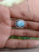 Natural Larimar top quality Stone ring - Cabochon ring - 925 sterling silver ring - Big pear shapering - wedding Rings - silver rings- gifts
