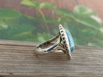 Natural Larimar top quality Stone ring - Cabochon ring - 925 sterling silver ring - Big pear shapering - wedding Rings - silver rings- gifts
