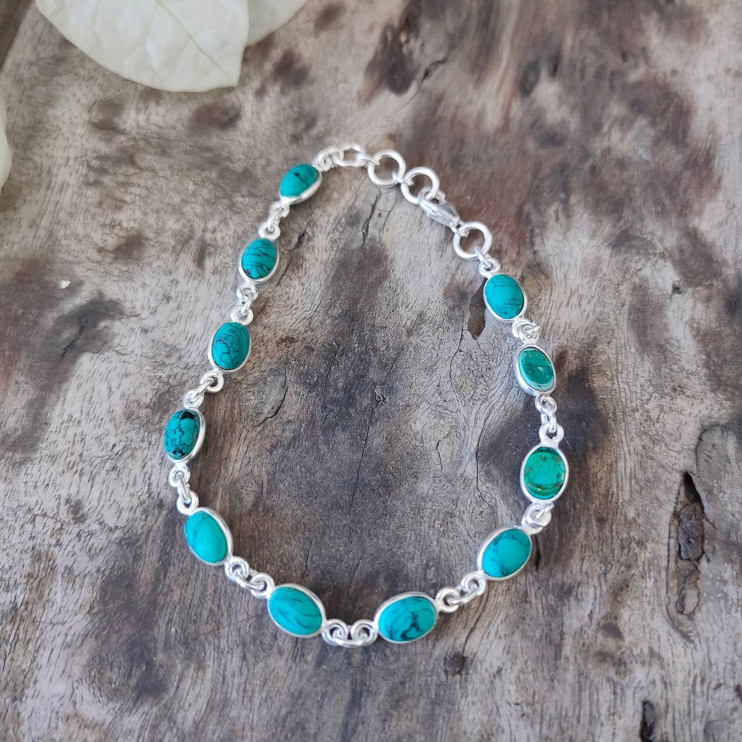 Turquoise Gemstone bracelet - Silver Beaded Bracelet - Sterling Silver Bracelet - Dainty Silver Bracelet for Women Bracelets - Silver