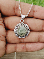 Prehnite Natural Gemstone Pendant in Solid 925-Sterling Silver |Gorgeous Handmade Prehnite Gemstone Round Pendant |Boho Pendant Gift for Her