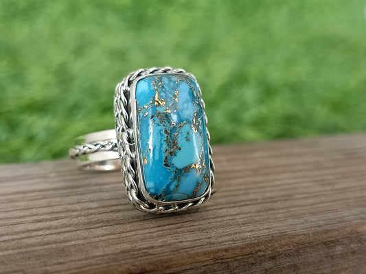 Boho Statement Ring - Composite Turquoise Sterling Silver Ring - Hand Crafted Bohemian Ring - Composite Turquoise Ring - Rings -Gift for Her