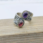 Natural amethyst and ruby  adjustable band ring , handcrafted silver band ring , spinner jewelry , amethyst and ruby ring ,ring
