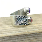 Natural amethyst and ruby  adjustable band ring , handcrafted silver band ring , spinner jewelry , amethyst and ruby ring ,ring