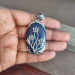 Natural Lapis Lazuli pendant , handcrafted bohemian pendant , lapis stone pendant , flower designed pendant , big size pendant , bohemian