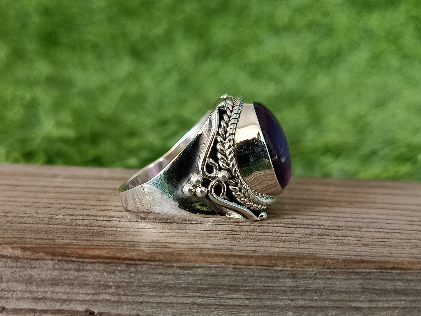 Amethyst Gemstone Ring - Amethyst Sterling Silver Ring - Hand Crafted Bohemian Ring-Bohemian Ring - Amethyst - Rings - free shipping