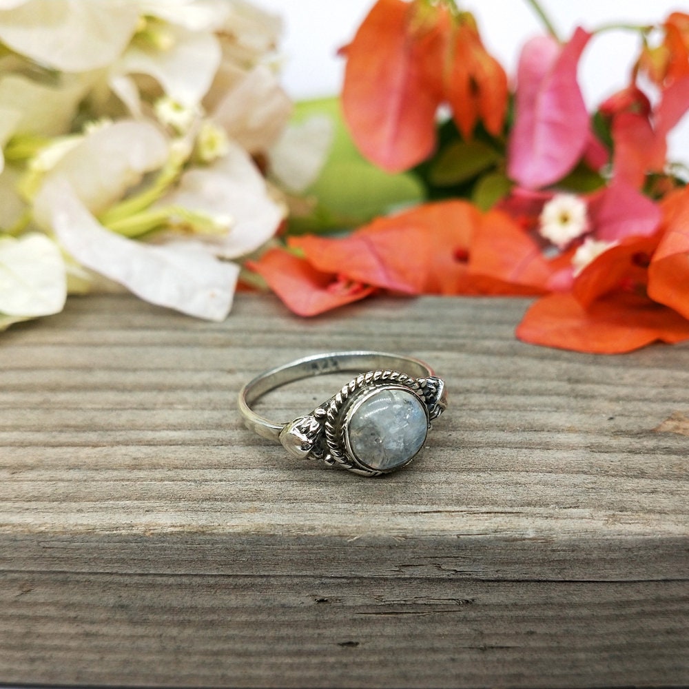 Boho  Ring - Rainbow Moonstone Sterling Silver Ring - Hand Crafted Bohemian Ring-Bohemian Ring - Rainbow Moonstone  - Rings -Gift for her