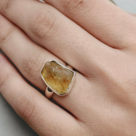 Citrine Sterling Silver Ring| Boho Statement Ring  | Hand Crafted Bohemian Ring | Boho Ring | Citrine Ring | Rings for Gift | Raw Gemstone