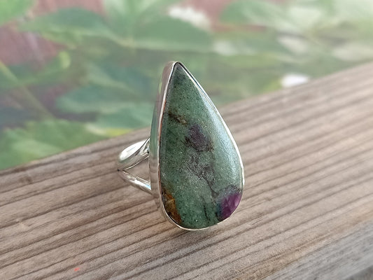 Boho Statement Ring - Ruby fuchsite Stone Sterling Silver Ring - Hand Crafted Bohemian Ring-Bohemian Ring -Ruby fuchsite - Rings - Gift for