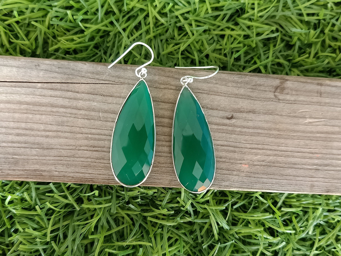 Green  Calci 925 Sterling Silver - Handmade Earring -Green Calci Pear Shape Silver Earrings -  Boho Earrings- Gift for Her- Unique Earring