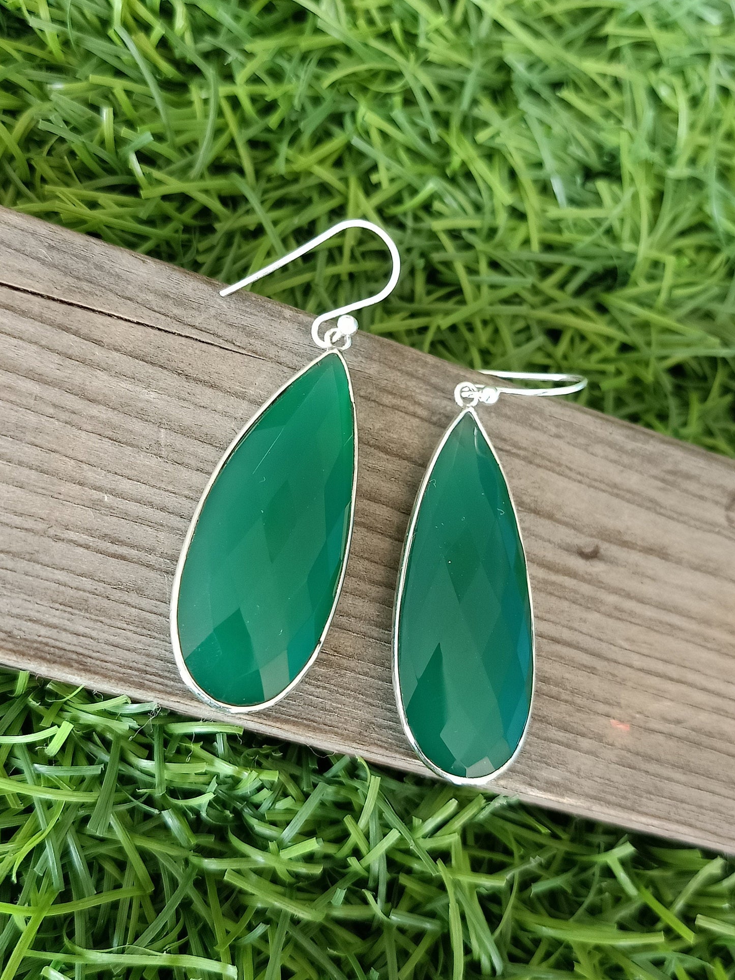 Green  Calci 925 Sterling Silver - Handmade Earring -Green Calci Pear Shape Silver Earrings -  Boho Earrings- Gift for Her- Unique Earring