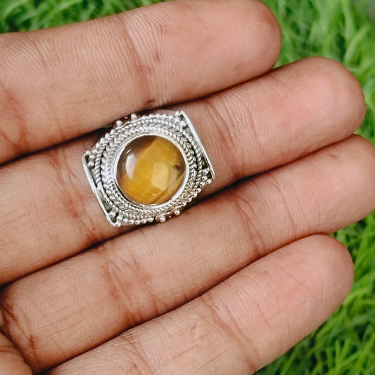 Boho Statement Ring - Tiger Eye Sterling Silver Ring - Hand Crafted Bohemian Ring-Bohemian Ring - Tiger Eye - Rings -Gift for