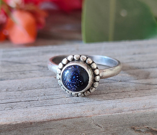 Boho Statement Ring -Blue Gold Stone Sterling Silver Ring - Hand Crafted Bohemian Ring -Bohemian Ring -Blue Gold Stone Ring-Rings - Gift for