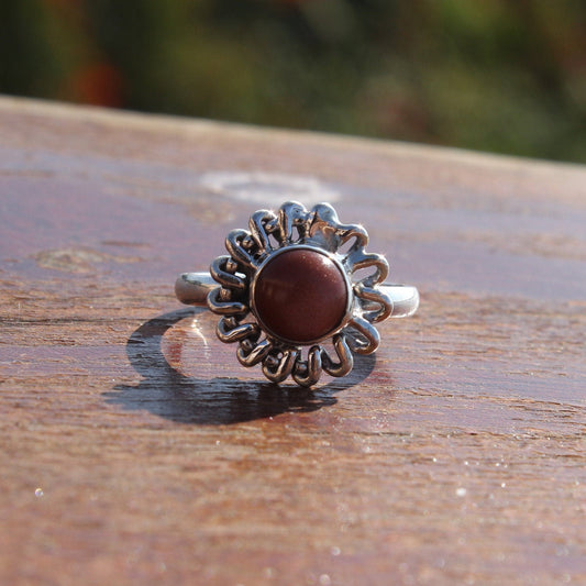 Boho Statement Ring -Sun Stone  Sterling Silver Ring - Hand Crafted Bohemian Ring - Bohemian Ring Sun stone Ring - Rings - Gift for