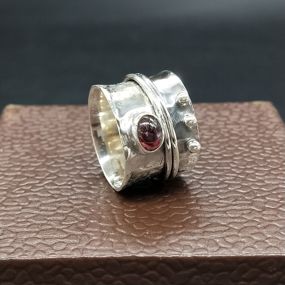 Garnet Stone Spinner Band, Sterling Silver Band, Unique Band Silver Ring, Handmade Silver Ring, Bohemian Band, Gifts for her- Gifts