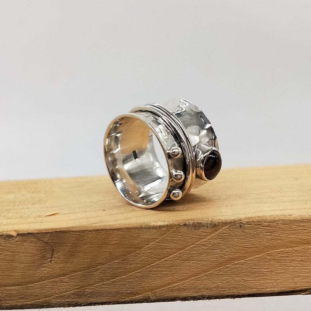 Garnet Stone Spinner Band, Sterling Silver Band, Unique Band Silver Ring, Handmade Silver Ring, Bohemian Band, Gifts for her- Gifts