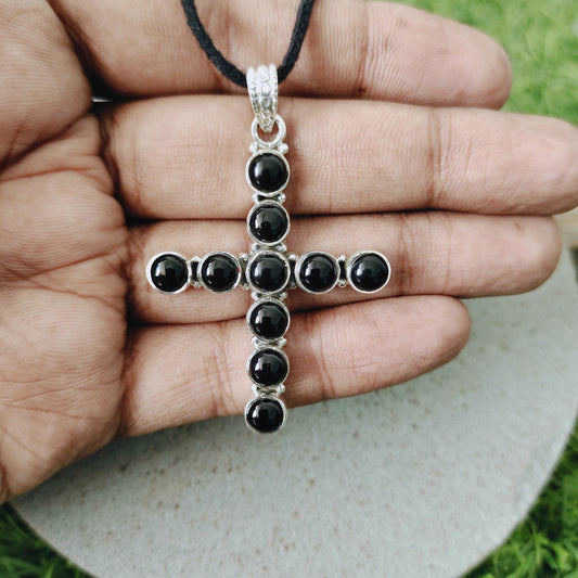 Black onyx Pendant , Cross Silver Pendant , 925 Silver Pendant , Silver Religious Pendant , Jesus Cross Pendant , Gemstone Pendant , Pendant