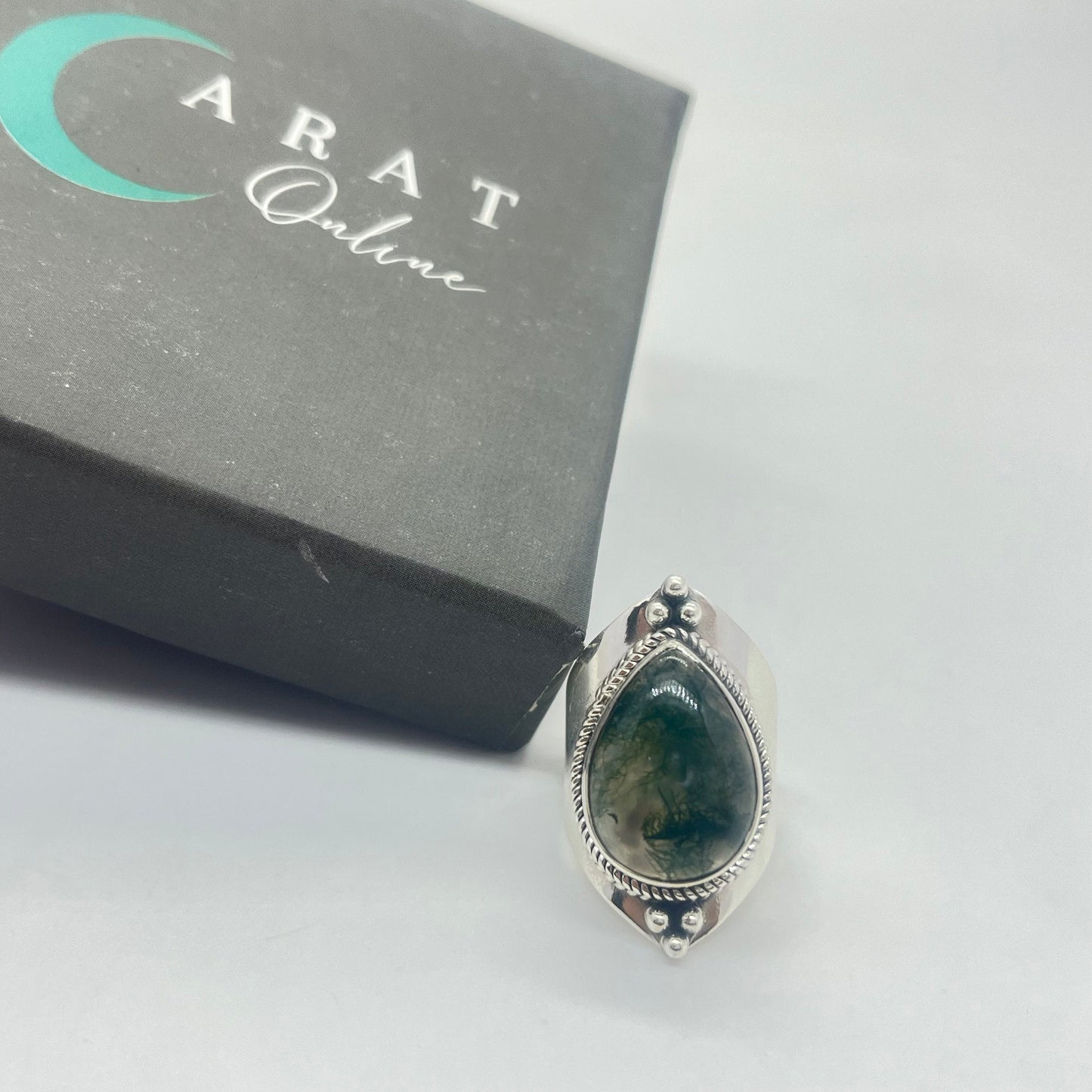 Boho ring - moss agate silver ring - 925 Silver ring - Boho silver ring - moss agate ring - Tear drop shape stone ring - free shipping