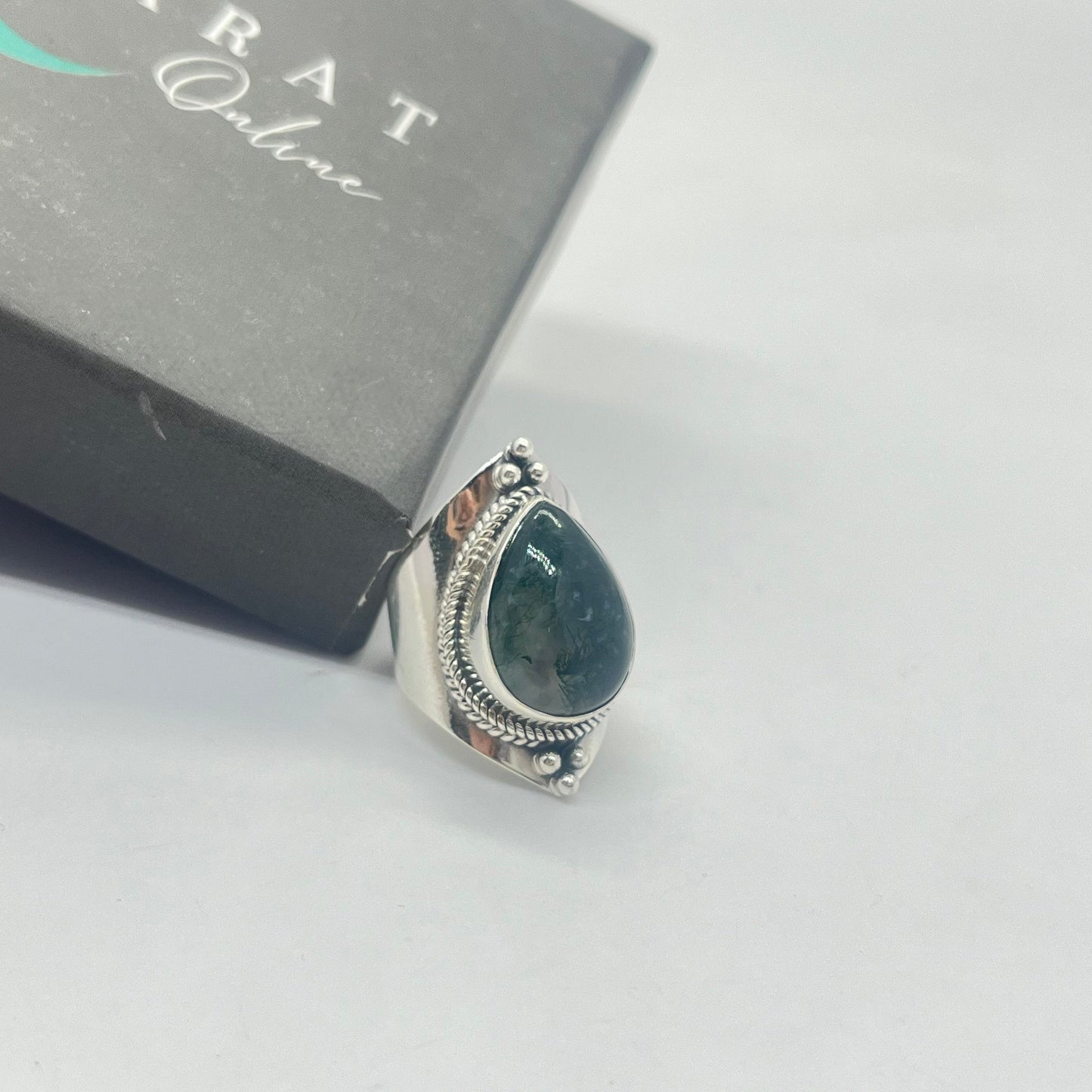 Boho ring - moss agate silver ring - 925 Silver ring - Boho silver ring - moss agate ring - Tear drop shape stone ring - free shipping