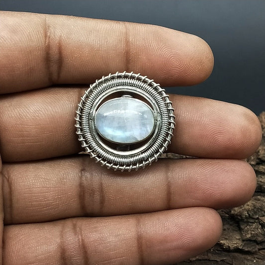 Boho Ring - Rainbow Moonstone Sterling Silver Ring - Unique Hand Crafted Bohemian Ring-Bohemian Ring- Rainbow Moonstone- Rings -Gift for her