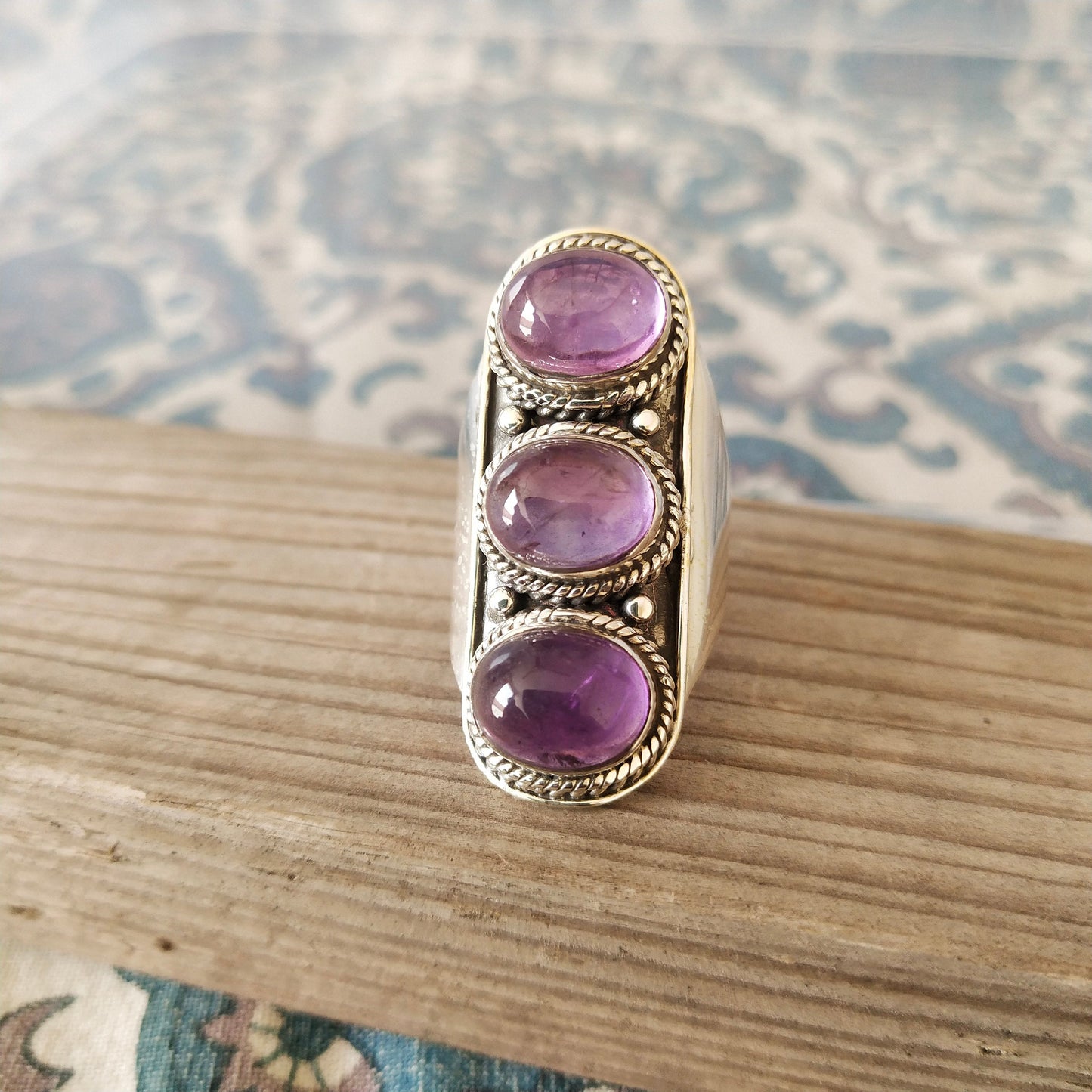 925 Sterling Silver Ring ,Boho Statement Ring - Glass Amethyst ring,Glass Amethyst Ring - Rings - Gift for her