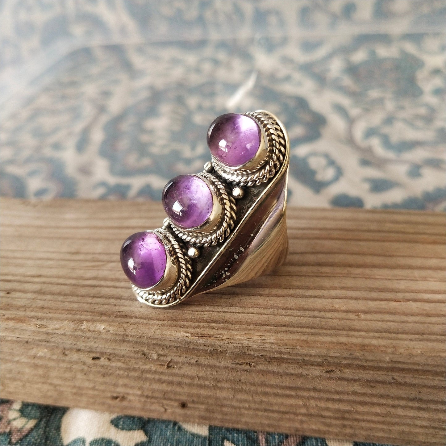 925 Sterling Silver Ring ,Boho Statement Ring - Glass Amethyst ring,Glass Amethyst Ring - Rings - Gift for her